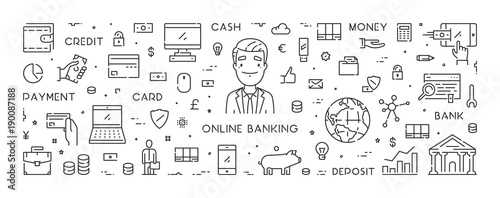 Vector line banner for online banking