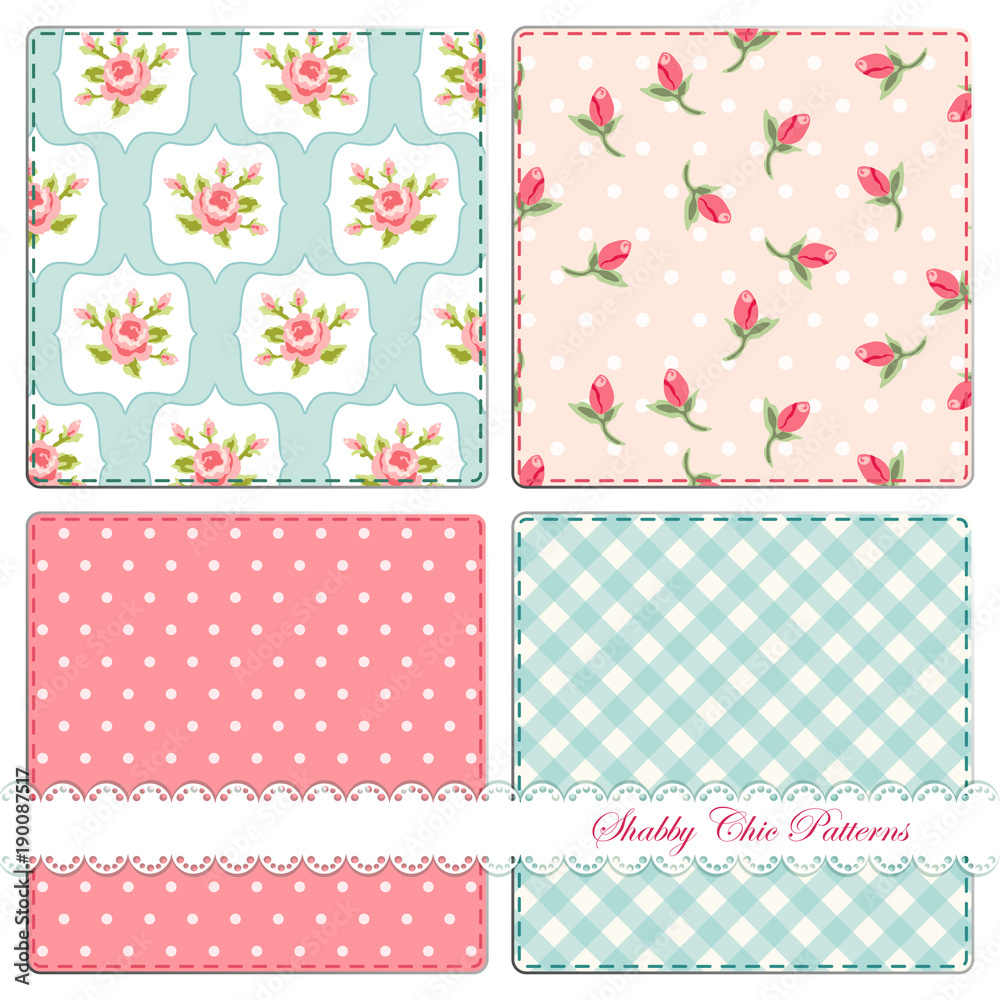 Set of four cute retro patterns in shabby chic style