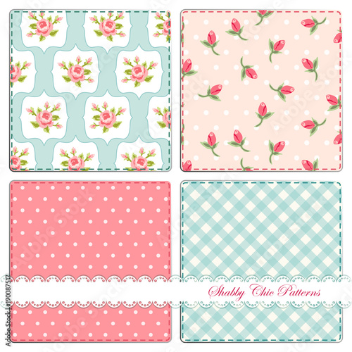 Set of four cute retro patterns in shabby chic style