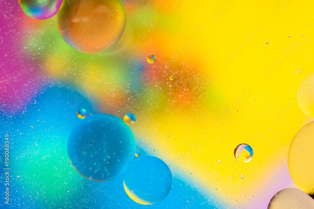 Abstract colorful Background Oil in Water surface Foam of Soap with Bubbles macro shot close-up Abstract colorful Background Oil in Water surface Foam of Soap with Bubbles macro shot close-up
