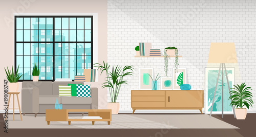 Modern interior design of a living room or office space in an industrial style.