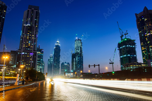 Dubai night city scene  with light trails