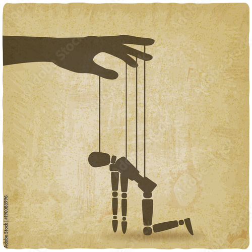 hand with broken puppet old background