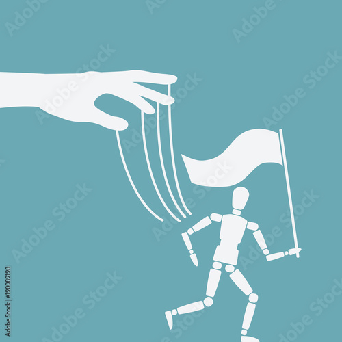 puppet escaping to freedom. concept of liberation