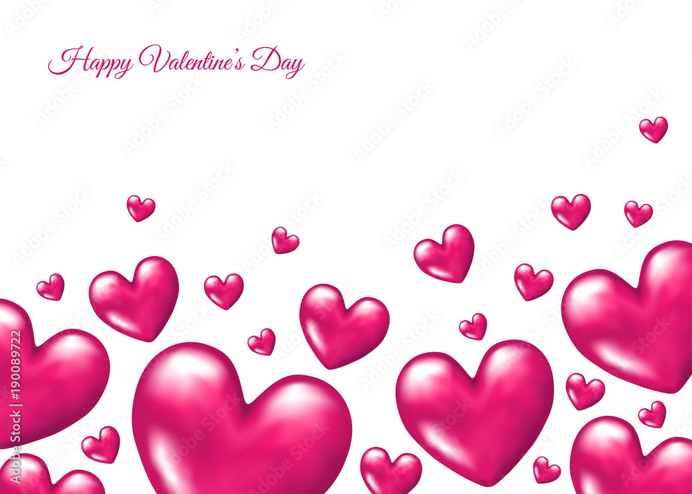  Pink  realistic 3d  hearts  for  Valentines day  greeting card.