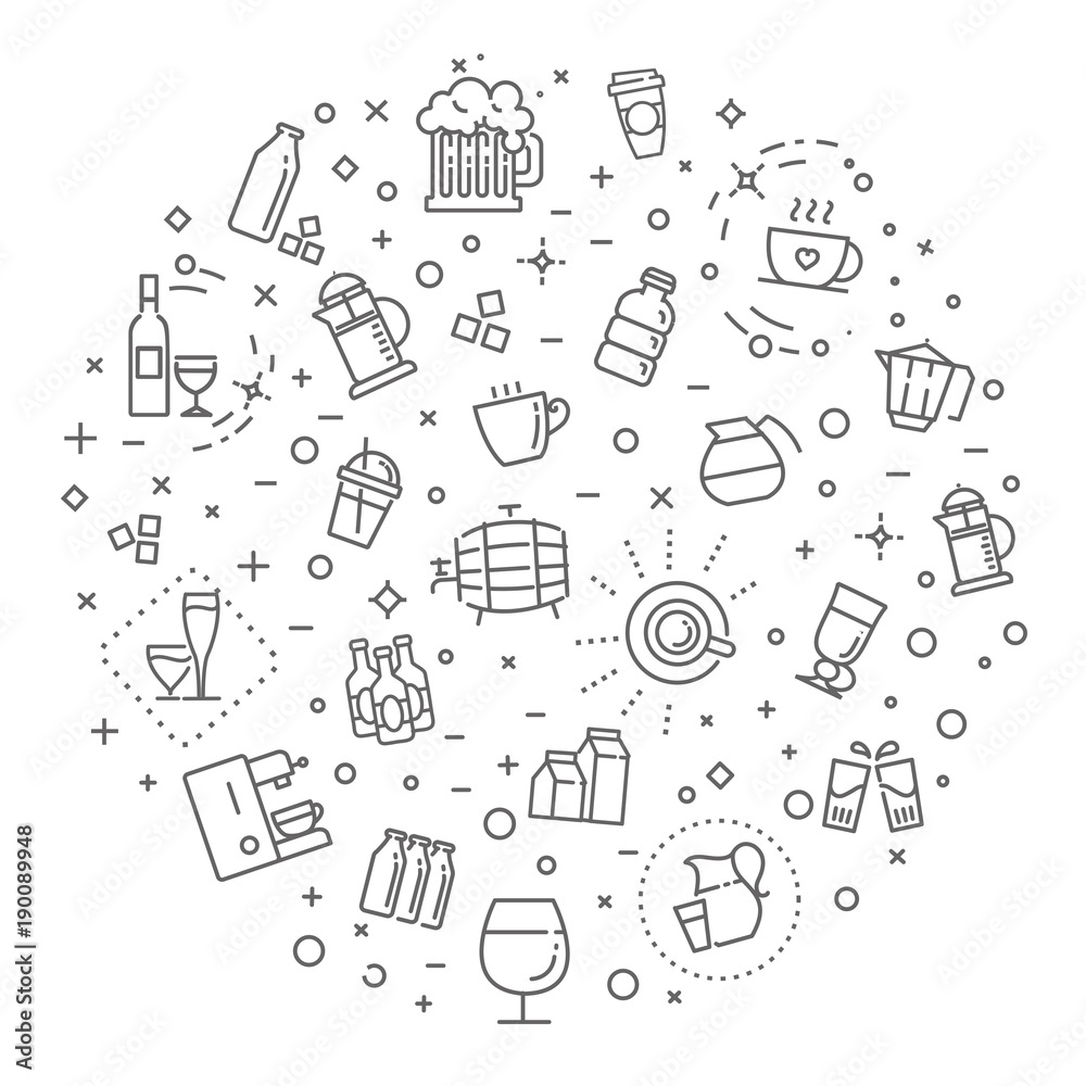 Outline web icon set - drink coffee, tea, alcohol Outline web icon set - drink coffee, tea, alcohol
