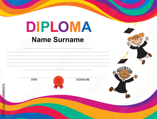 Kids Diploma certificate background design template