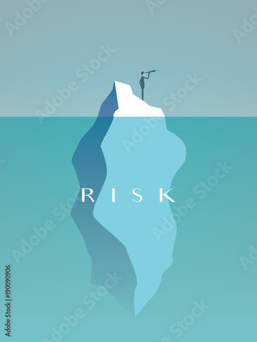 Canvastavla Business risk vector concept with businessman on iceberg in sea