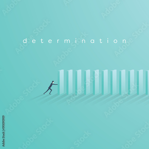 Businessman building domino bricks. Symbol of determination, focus, strategy, plan, stability and future.
