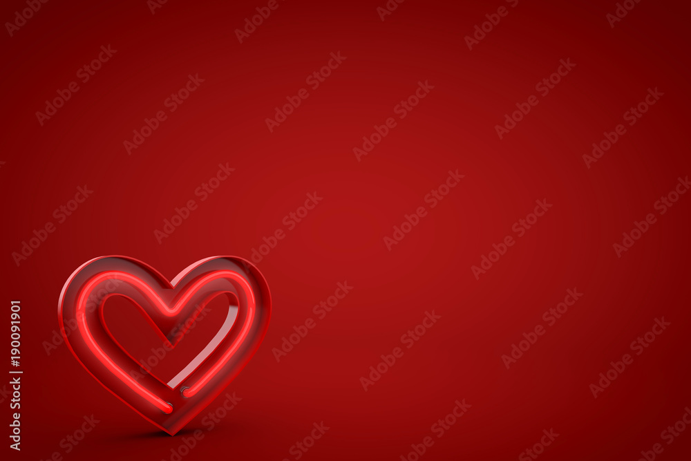 Red neon valentine's day heart. 3D Rendering