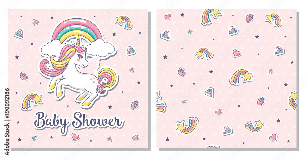 Baby Shower card with unicorn. Vector illustration. Baby Shower card with unicorn. Vector illustration.