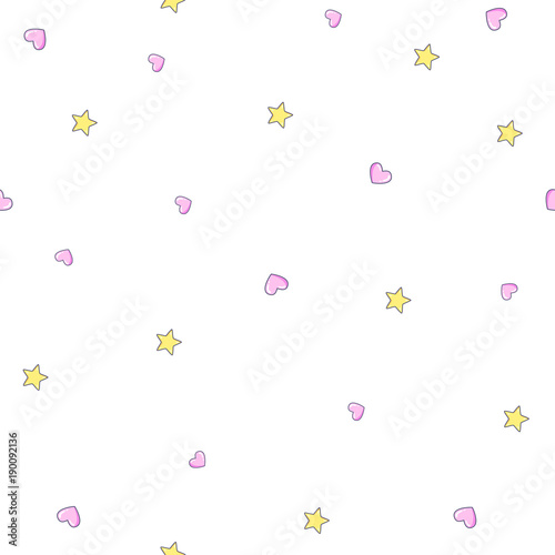 Baby seamless pattern with stars and heart. Vector illustration.