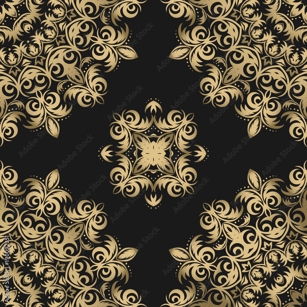 Seamless floral pattern on a dark background in the vector. Background Baroque. Abstract ornamet with oriental elements. Seamless floral pattern on a dark background in the vector. Background Baroque. Abstract ornamet with oriental elements.