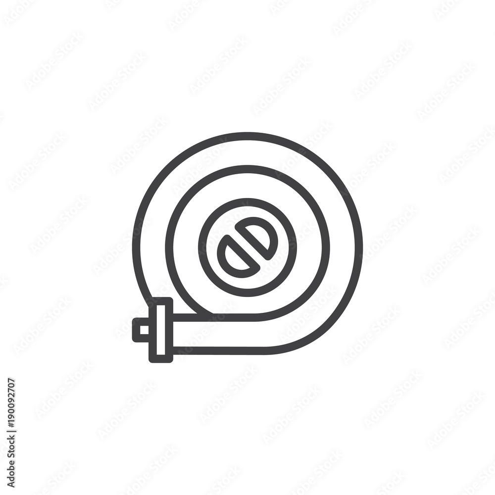 Fire hose reel line icon, outline vector sign, linear style pictogram isolated on white. Symbol, logo illustration. Editable stroke
