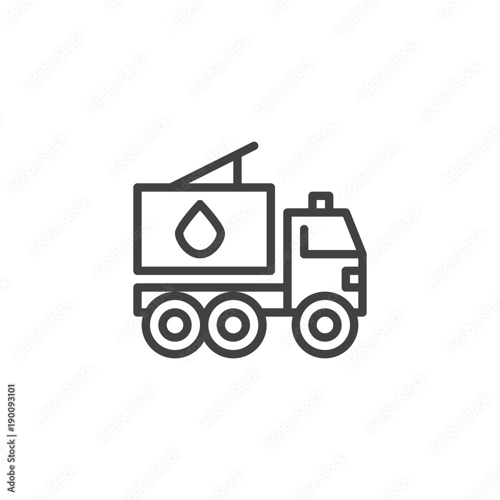 Fire truck line icon, outline vector sign, linear style pictogram isolated on white. Firefighter vehicle symbol, logo illustration. Editable stroke