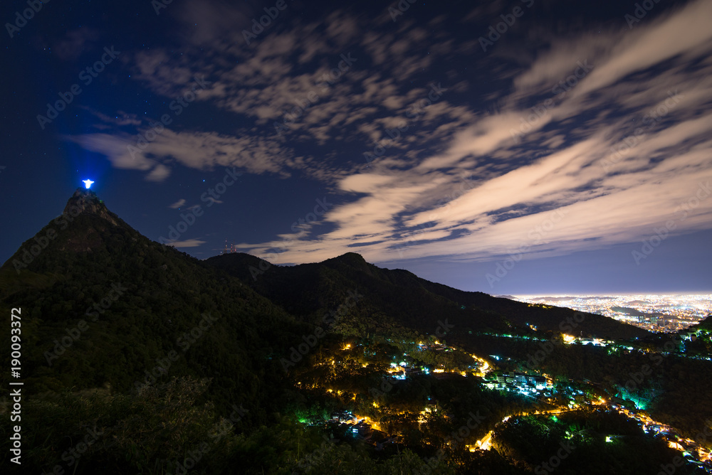 Night View of Rio de Janeiro City and Corcovado Mountain