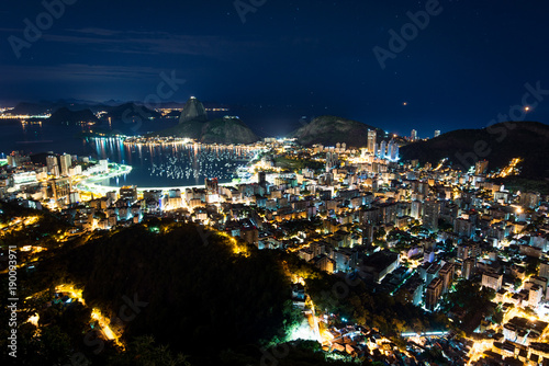 Night View of Sugarloaf Mountain and Botafogo in Rio de Janeiro, Brazil