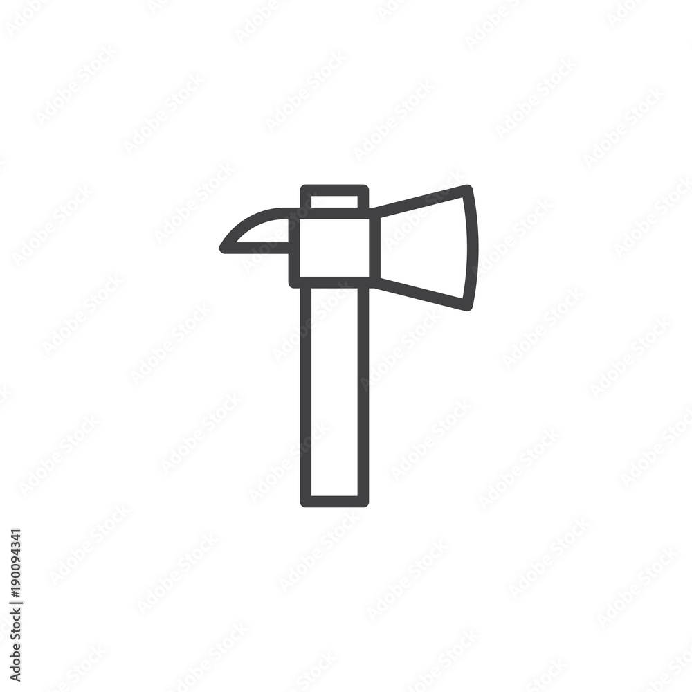 Firefighter axe line icon, outline vector sign, linear style pictogram isolated on white. Symbol, logo illustration. Editable stroke Firefighter axe line icon, outline vector sign, linear style pictogram isolated on white. Symbol, logo illustration. Editable stroke