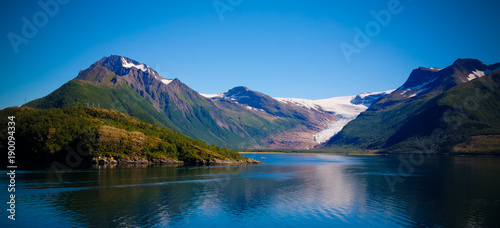 Panorama view to Nordfjorden and Svartisen glacier  Meloy  Norway