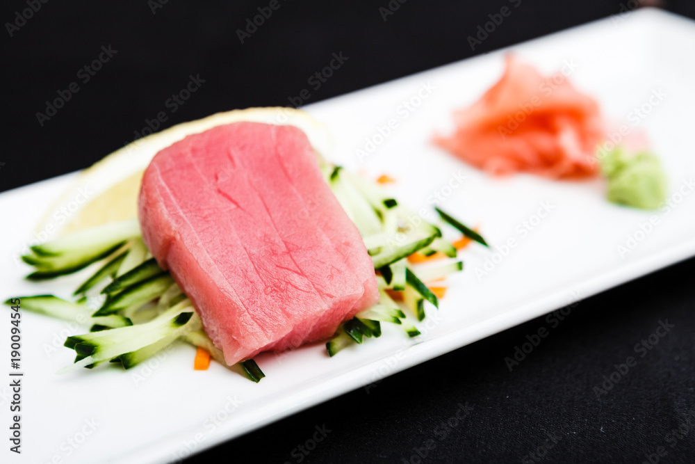 Tuna sashimi served on a plate