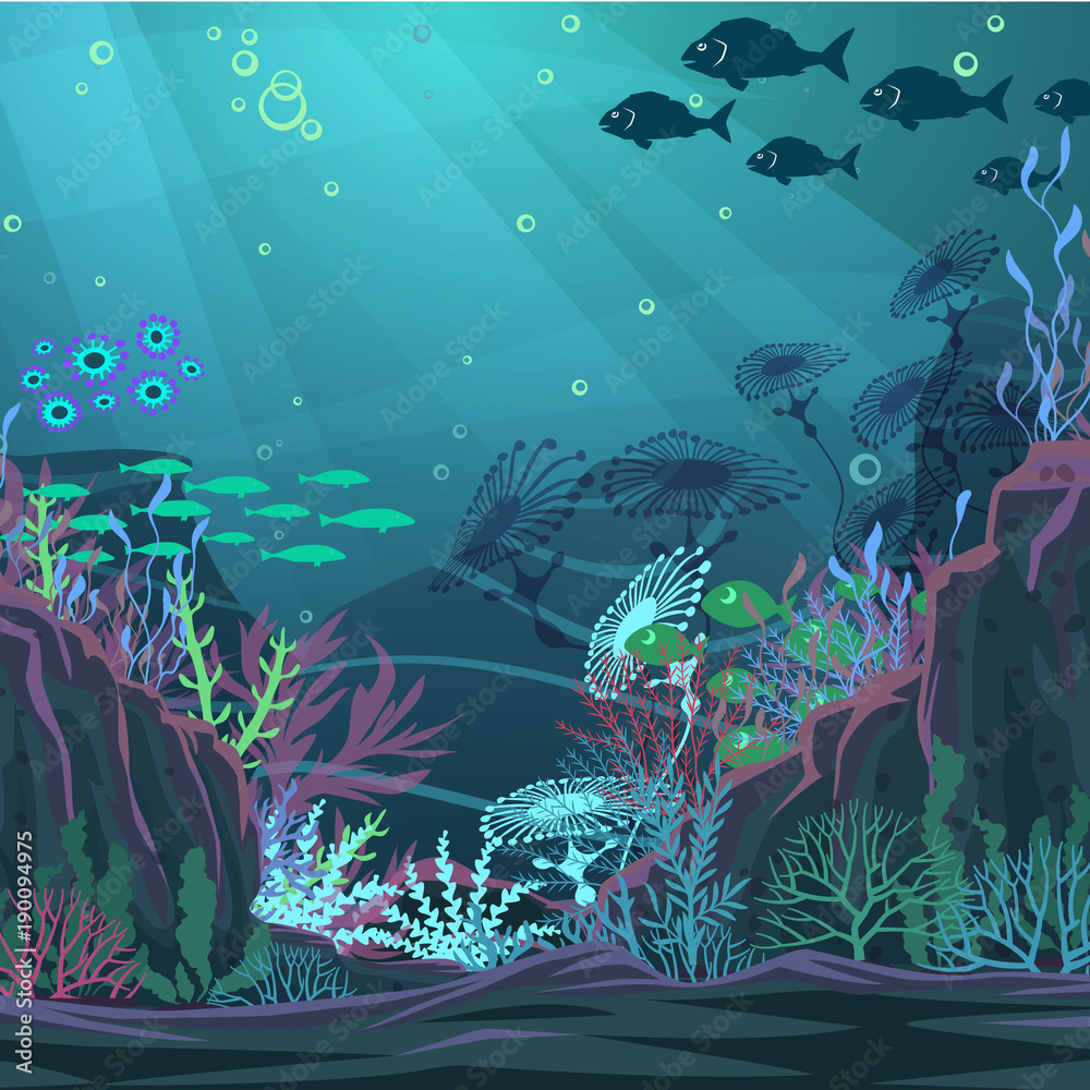 Obraz premium Underwater nature background. Vector Illustration