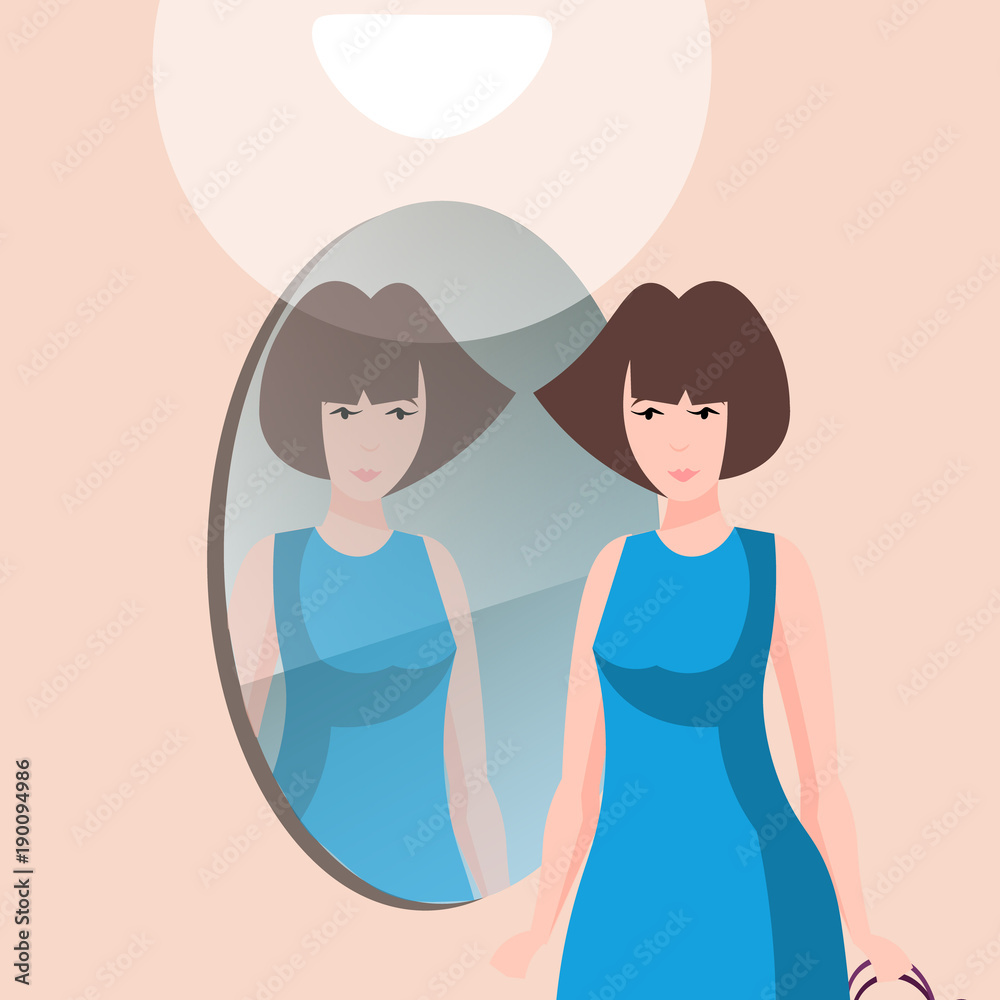Beautiful woman character with mirror. Beautiful woman character with mirror.