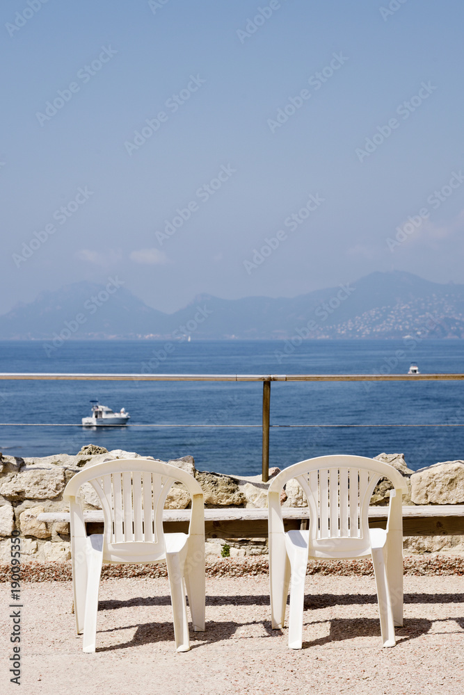 plastic chairs in the Ile Saint-Honorat, France
