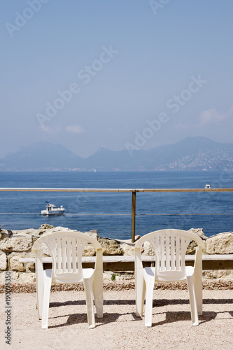 plastic chairs in the Ile Saint-Honorat  France