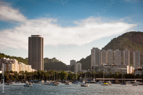 Skyline of Rio de Janeiro by Sunset with Boats in Guanabara Bay