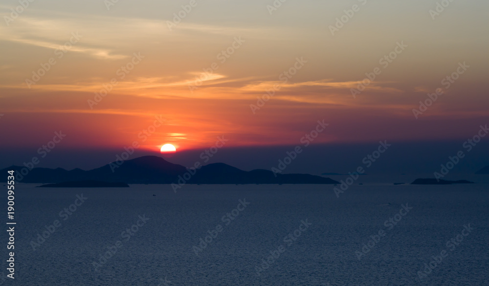 Sunset over the ocean. The Gulf of Thailand. Thailand. Pattaya. Pacific Ocean.