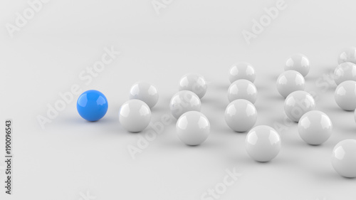 Leadership  blue leader ball among whites. 3D Rendering.