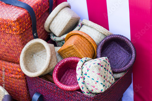 Product Weaving A Wicker Basket By Handmade, Product work in the family industry. sale in a market of Thailand  