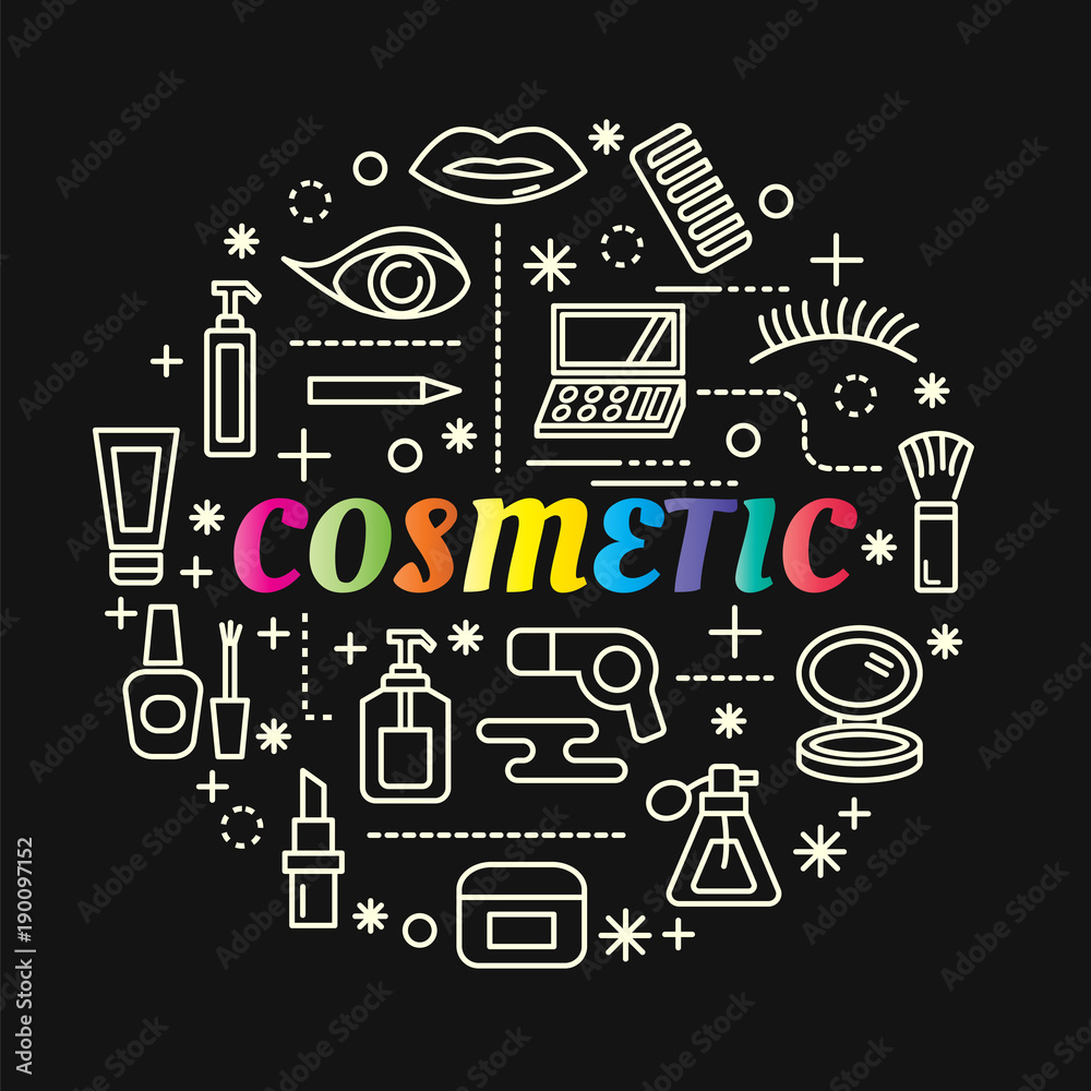 cosmetic colorful gradient with line icons set