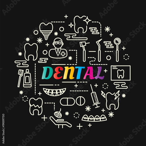 dental colorful gradient with line icons set