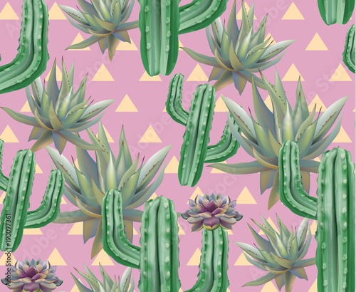 Cactus pattern texture Vector. Modern pink backgrounds