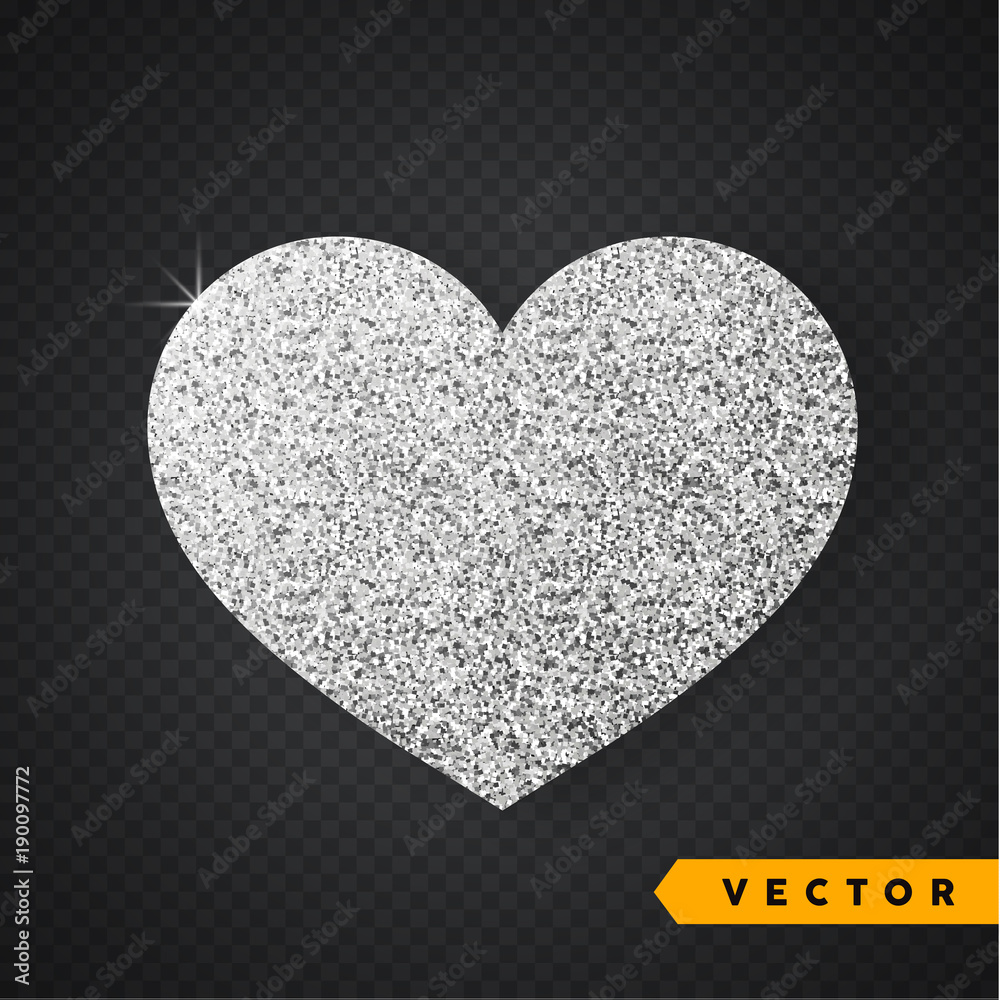 Vector Silver sparkles heart. Valentines Day Vector Sparkles and Glitters. Holiday Design.