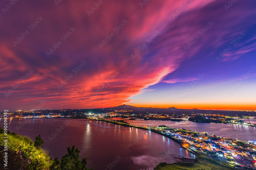 Beautiful sunset and twilight lookout from Ilchulbong Jeju,South Korea.