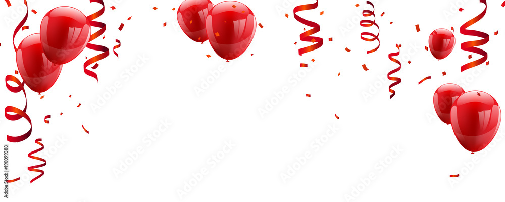 Red White balloons, confetti concept design template Happy Valentine's Day, background Celebration Vector illustration. - obrazy, fototapety, plakaty 