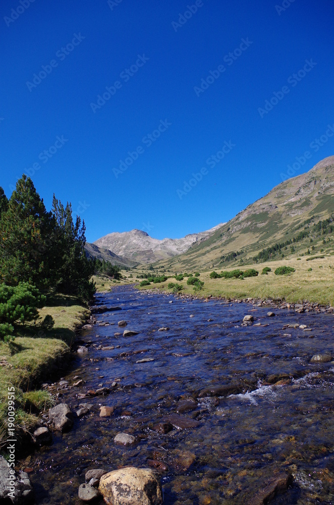 Paysage de montagne Grave dans les Pyrénées Orientales et rivière Têt aux Bouillouses