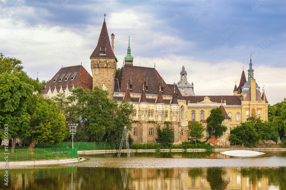 Budapest city skyline at Vajdahunyad Castle, Budapest, Hungary