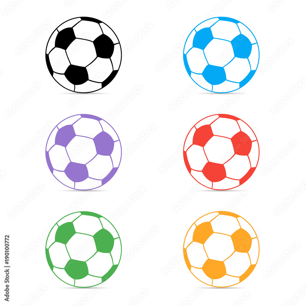 Set of colored soccer ball icons on white background. Vector illustration