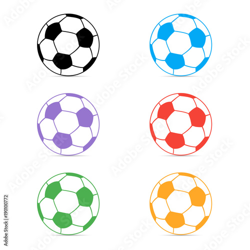 Set of colored soccer ball icons on white background. Vector illustration
