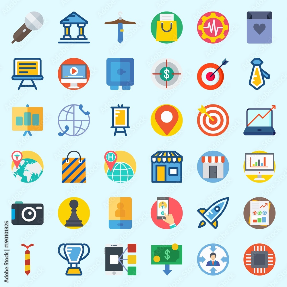 Icons set about Digital Marketing with settings, video player, targeting, microphone, missile and money Icons set about Digital Marketing with settings, video player, targeting, microphone, missile and money