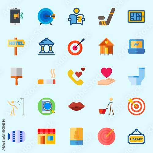 Icons set about Lifestyle with online store, targeting, smartphone, hockey, target and laptop