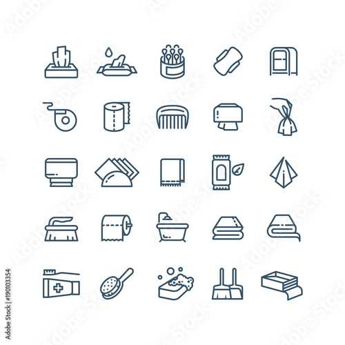 Clean hands and antiseptic napkins vector line icons. Sanitary and hygiene symbols