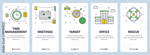 Vector modern thin line time management concept banner set