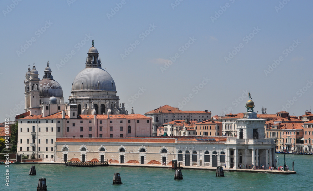view from cruise to little Venice and the beautiful Grand canal, Basilica di Santa Maria Della Salute, Italy