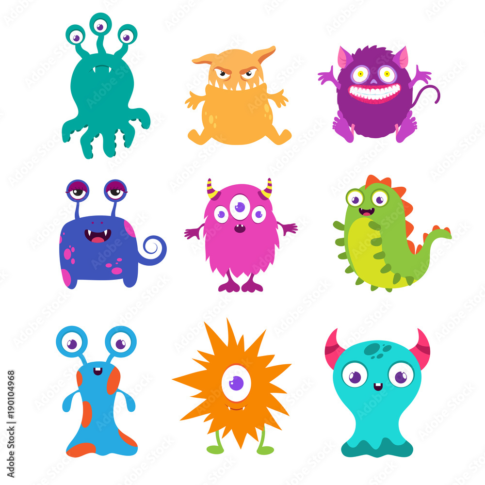 Obraz premium Cartoon funny monsters vector set for t-shirt design