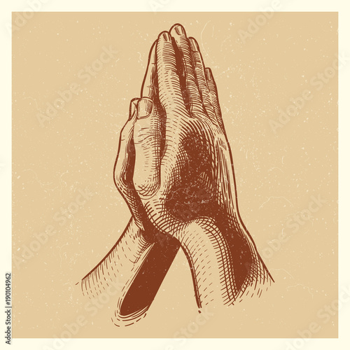 Grunge poster with hand drawn praying hands
