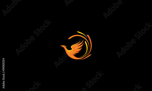 phoenix, bird, fire, fly, emblem symbol icon vector logo, sun 